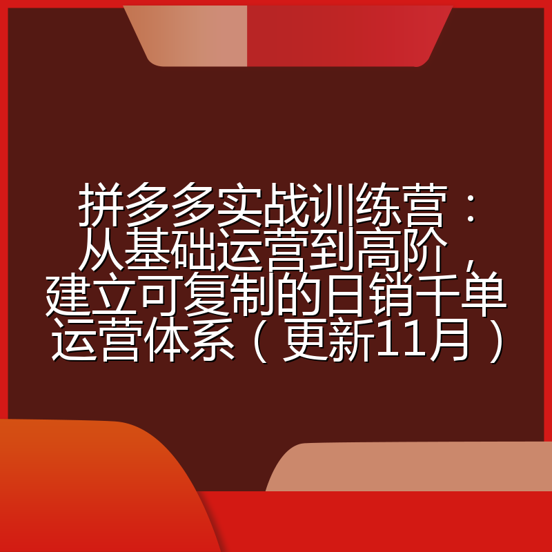 拼多多实战训练营：从基础运营到高阶，建立可复制的日销千单运营体系（更新11月）