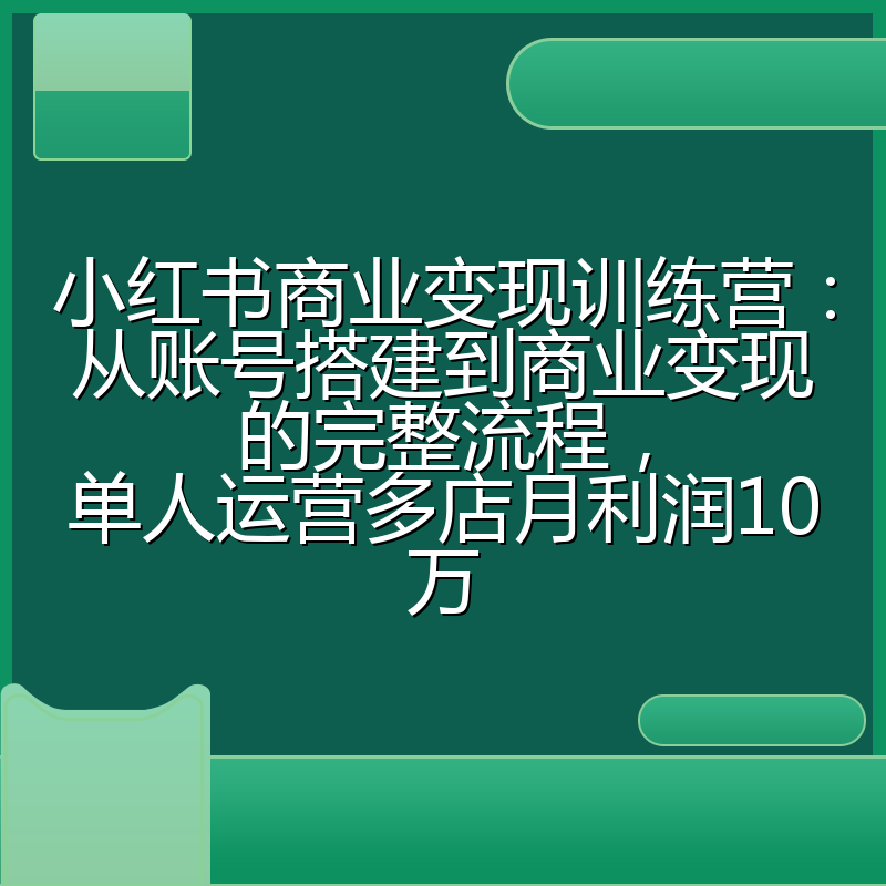 小红书商业变现训练营：从账号搭建到商业变现的完整流程，单人运营多店月利润10万