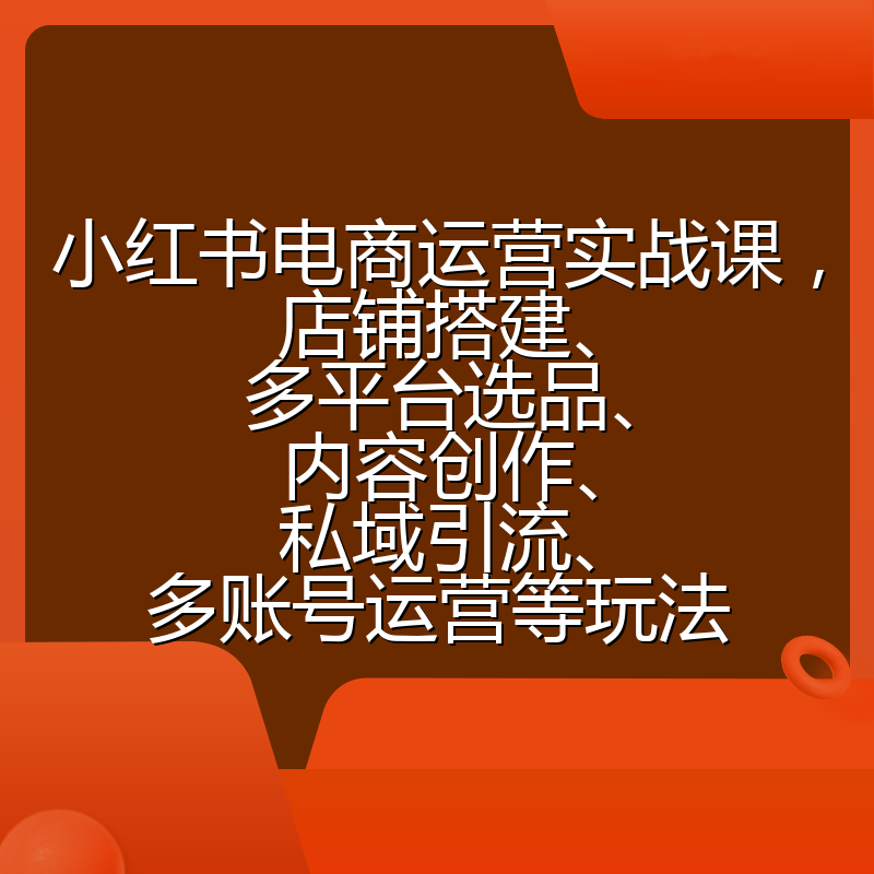 小红书电商运营实战课，店铺搭建、多平台选品、内容创作、私域引流、多账号运营等玩法