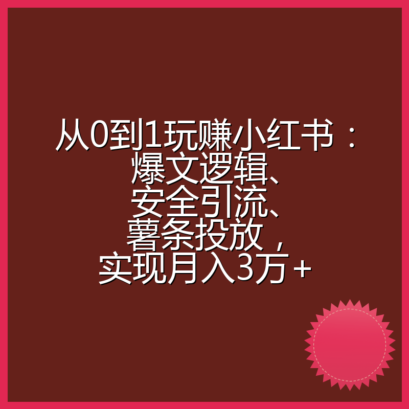从0到1玩赚小红书：爆文逻辑、安全引流、薯条投放，实现月入3万+