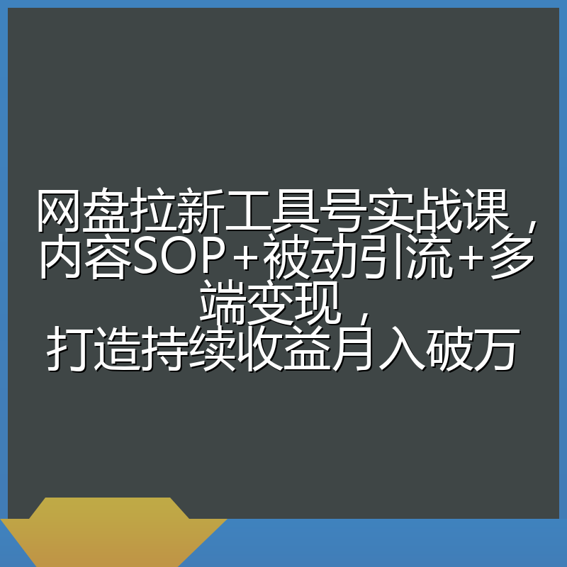 网盘拉新工具号实战课，内容SOP+被动引流+多端变现，打造持续收益月入破万
