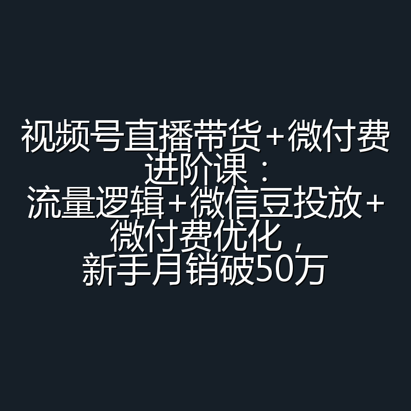 视频号直播带货+微付费进阶课：流量逻辑+微信豆投放+微付费优化，新手月销破50万