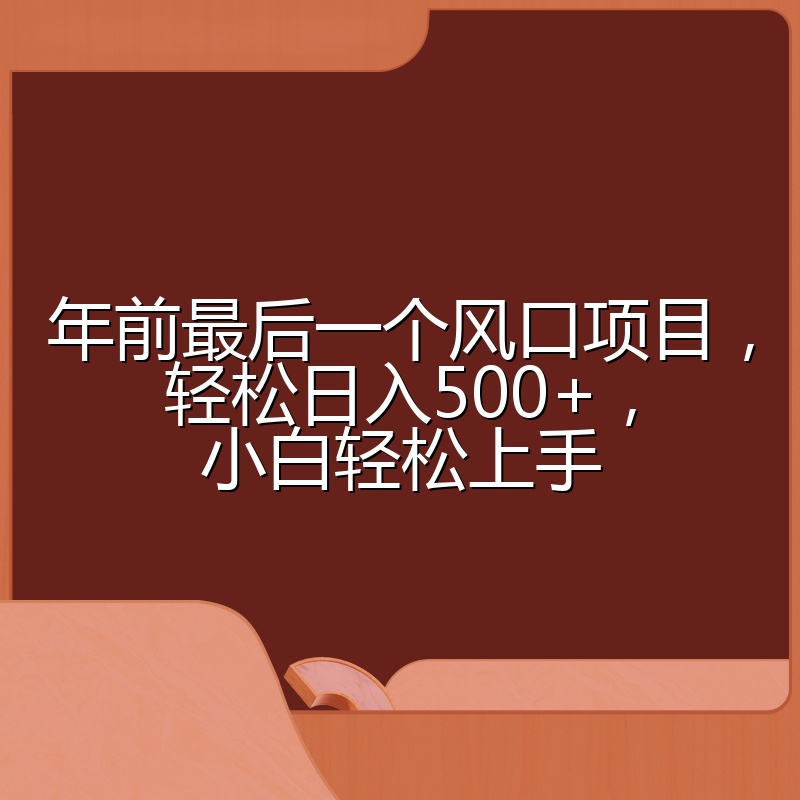 年前最后一个风口项目,轻松日入500+,小白轻松上手
