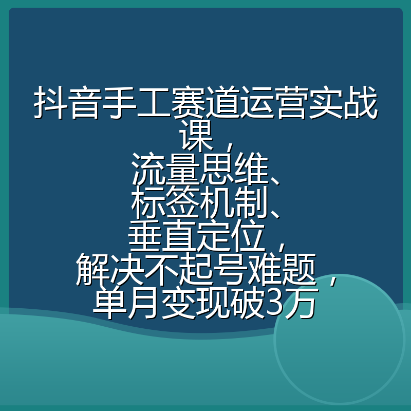 抖音手工赛道运营实战课，流量思维、标签机制、垂直定位，解决不起号难题，单月变现破3万