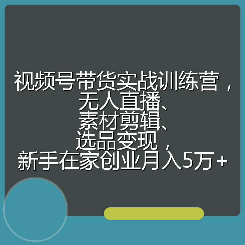 视频号带货实战训练营，无人直播、素材剪辑、选品变现，新手在家创业月入5万+