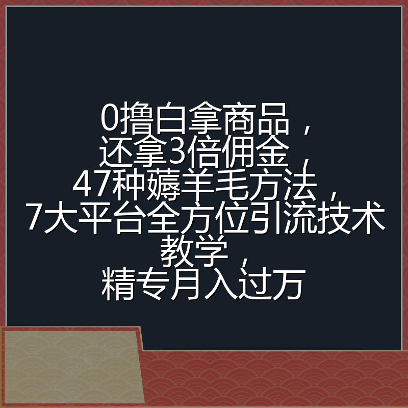 0撸白拿商品，还拿3倍佣金，47种薅羊毛方法，7大平台全方位引流技术教学，精专月入过万