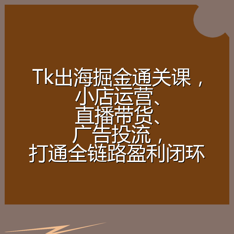 Tk出海掘金通关课,小店运营、直播带货、广告投流,打通全链路盈利闭环