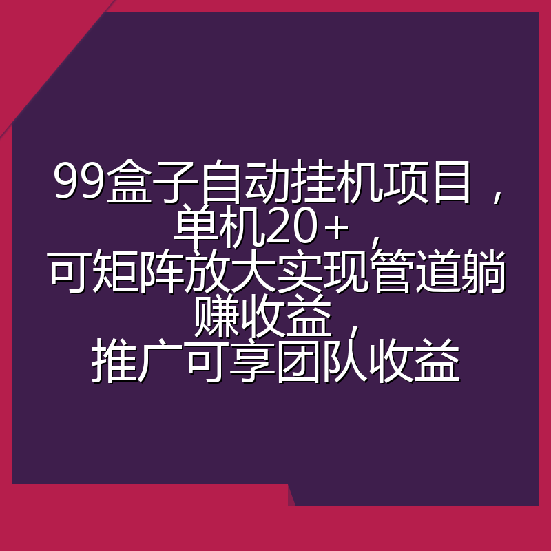 99盒子自动挂机项目,单机20+,可矩阵放大实现管道躺赚收益,推广可享团队收益