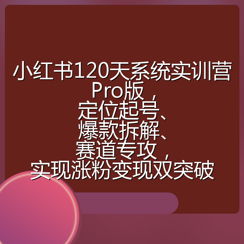小红书120天系统实训营Pro版,定位起号、爆款拆解、赛道专攻,实现涨粉变现双突破