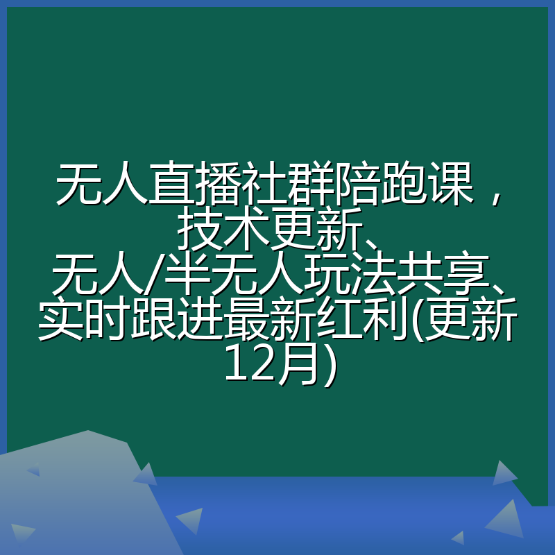 无人直播社群陪跑课,技术更新、无人/半无人玩法共享、实时跟进最新红利(更新12月)