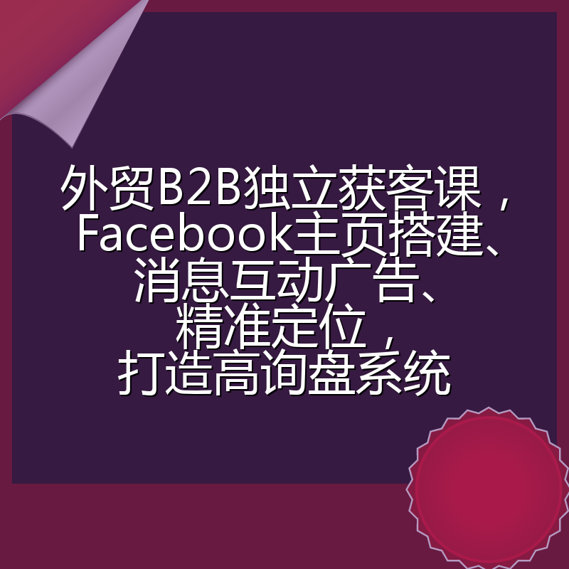 外贸B2B独立获客课,Facebook主页搭建、消息互动广告、精准定位,打造高询盘系统