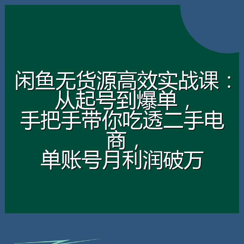 闲鱼无货源高效实战课：从起号到爆单，手把手带你吃透二手电商，单账号月利润破万