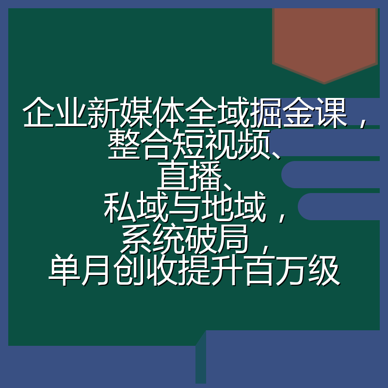企业新媒体全域掘金课，整合短视频、直播、私域与地域，系统破局，单月创收提升百万级