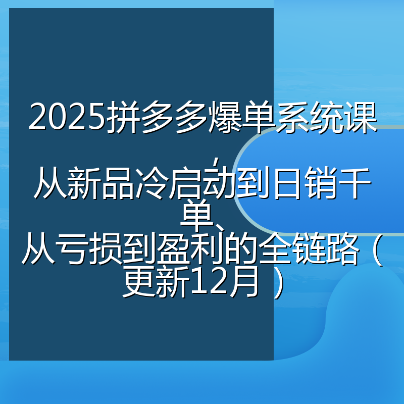 2025拼多多爆单系统课，从新品冷启动到日销千单、从亏损到盈利的全链路（更新12月）