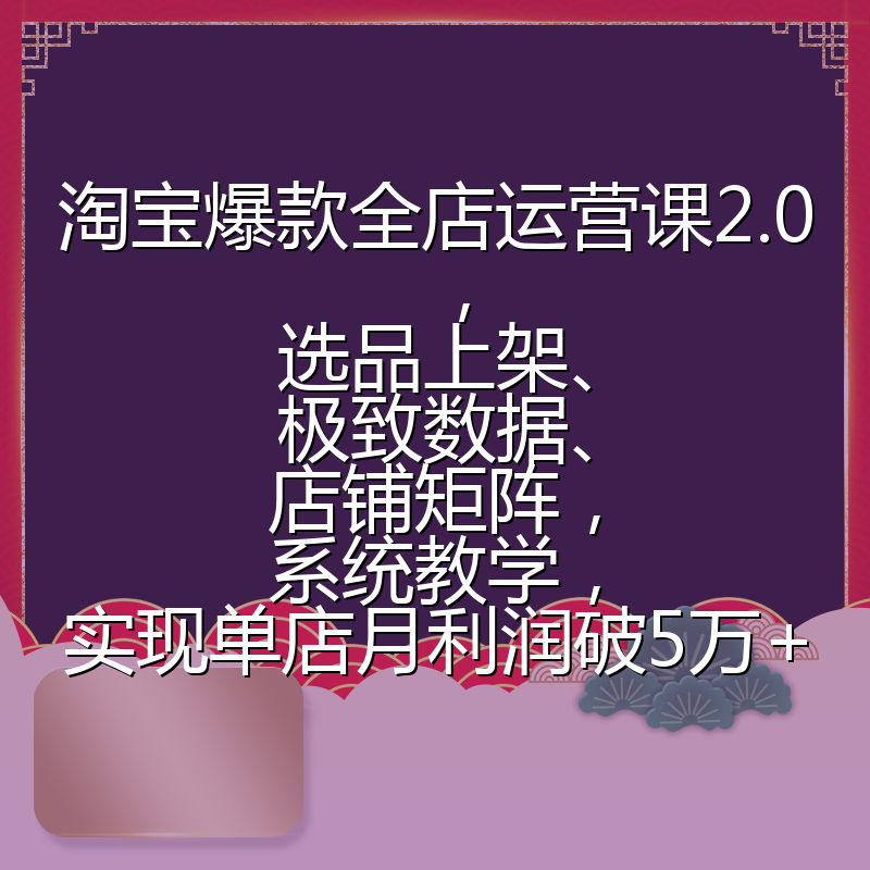 淘宝爆款全店运营课2.0，选品上架、极致数据、店铺矩阵，系统教学，实现单店月利润破5万+