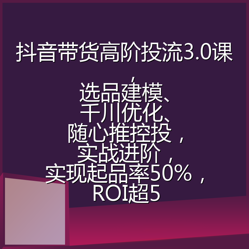 抖音带货高阶投流3.0课，选品建模、千川优化、随心推控投，实战进阶，实现起品率50%，ROI超5