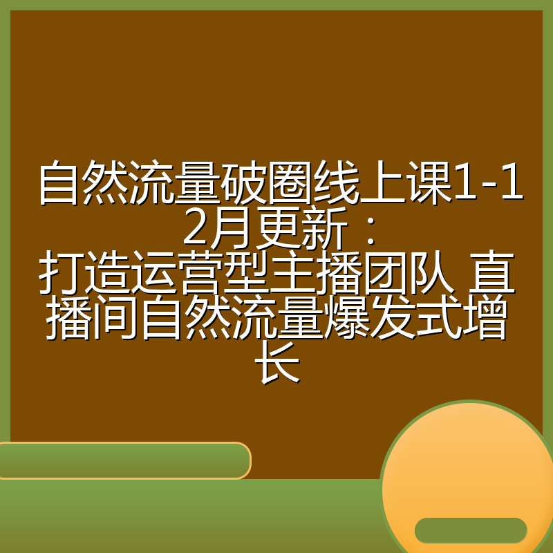自然流量破圈线上课1-12月更新：打造运营型主播团队 直播间自然流量爆发式增长