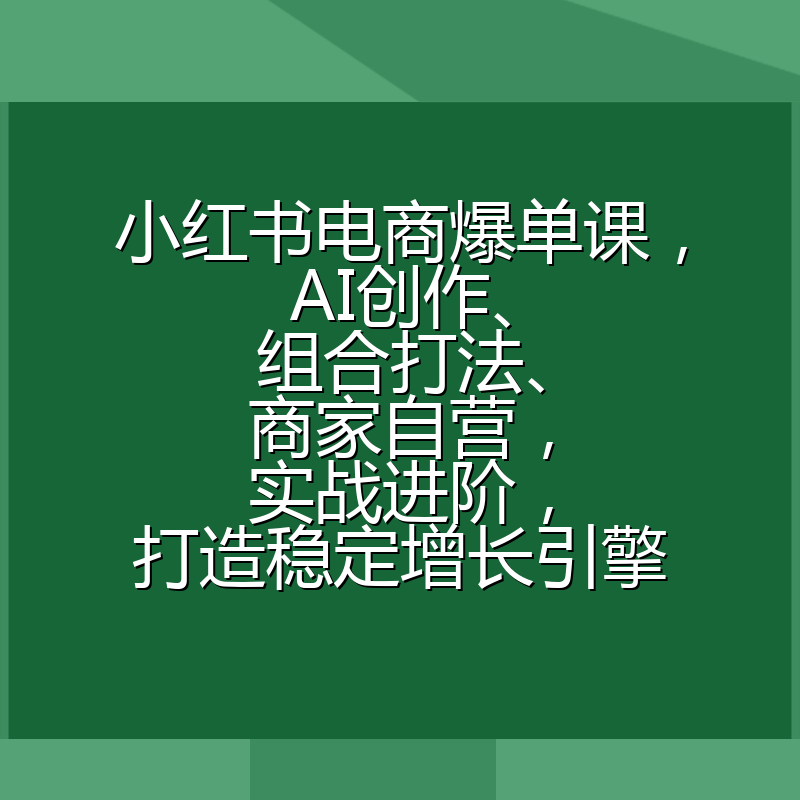 小红书电商爆单课，AI创作、组合打法、商家自营，实战进阶，打造稳定增长引擎