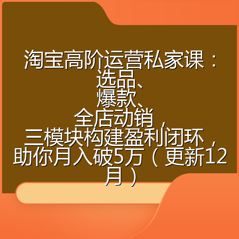 淘宝高阶运营私家课：选品、爆款、全店动销，三模块构建盈利闭环，助你月入破5万（更新12月）