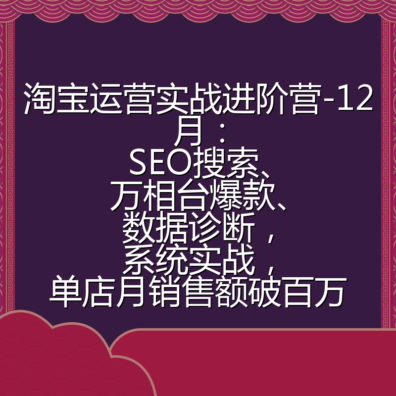 淘宝运营实战进阶营-12月：SEO搜索、万相台爆款、数据诊断，系统实战，单店月销售额破百万
