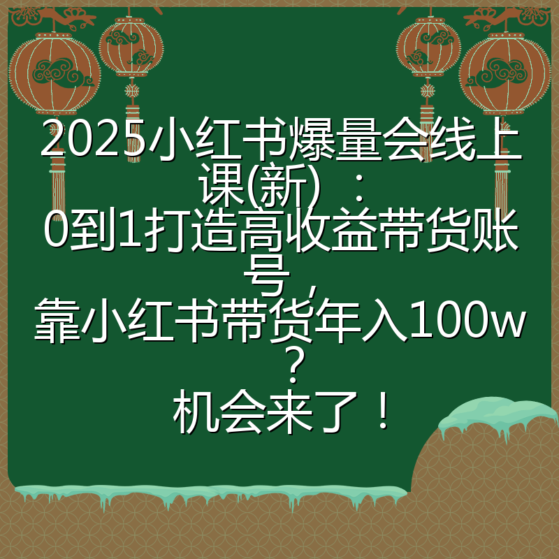 2025小红书爆量会线上课(新) ：0到1打造高收益带货账号，靠小红书带货年入100w？机会来了！