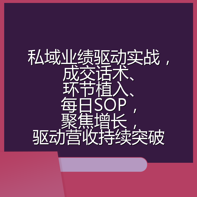私域业绩驱动实战，成交话术、环节植入、每日SOP，聚焦增长，驱动营收持续突破