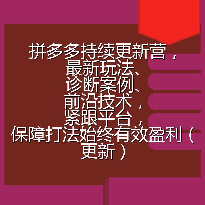 拼多多持续更新营，最新玩法、诊断案例、前沿技术，紧跟平台，保障打法始终有效盈利（更新）
