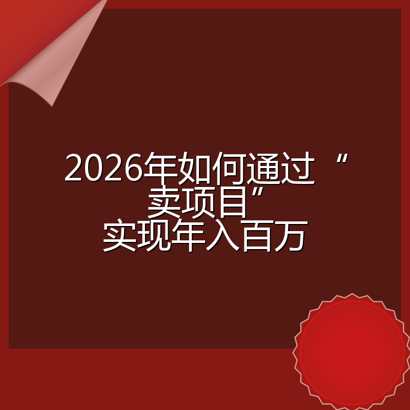 2026年如何通过“卖项目”实现年入百万