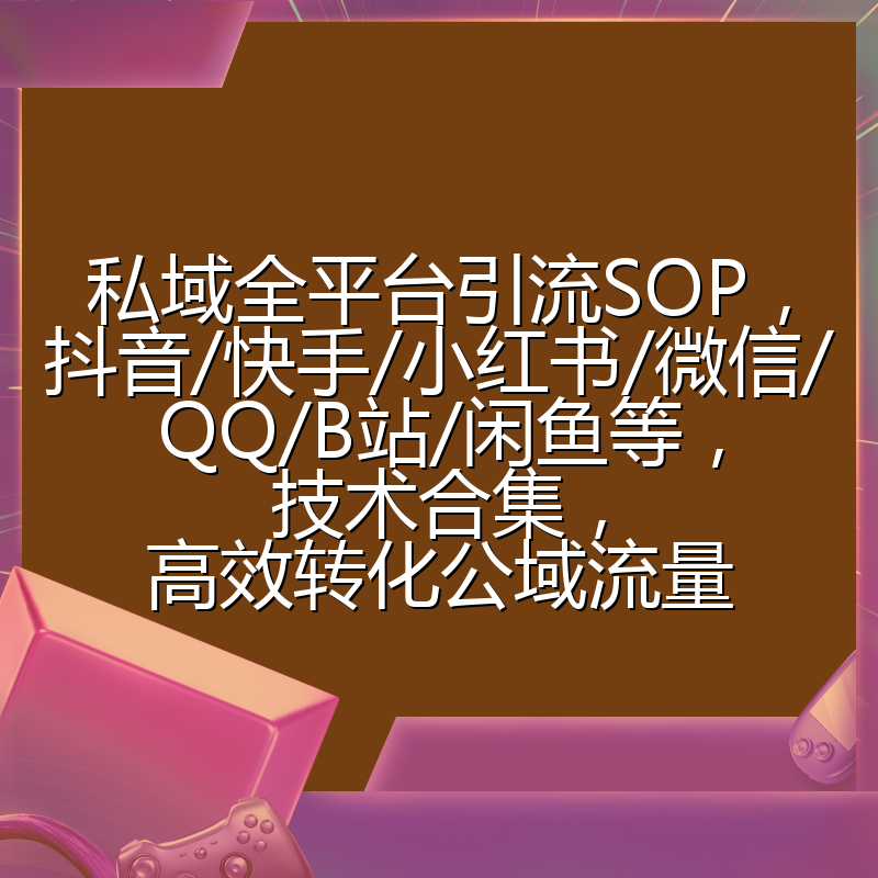 私域全平台引流SOP，抖音/快手/小红书/微信/QQ/B站/闲鱼等，技术合集，高效转化公域流量