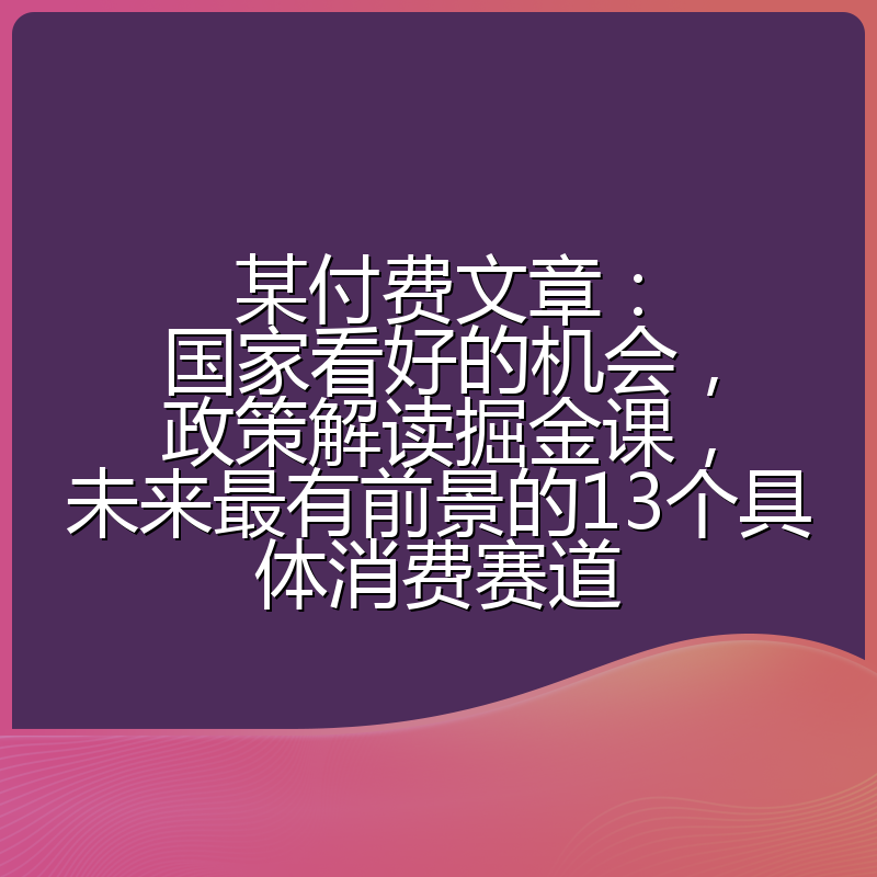 某付费文章：国家看好的机会，政策解读掘金课，未来最有前景的13个具体消费赛道