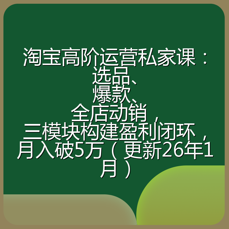 淘宝高阶运营私家课：选品、爆款、全店动销，三模块构建盈利闭环，月入破5万（更新26年1月）