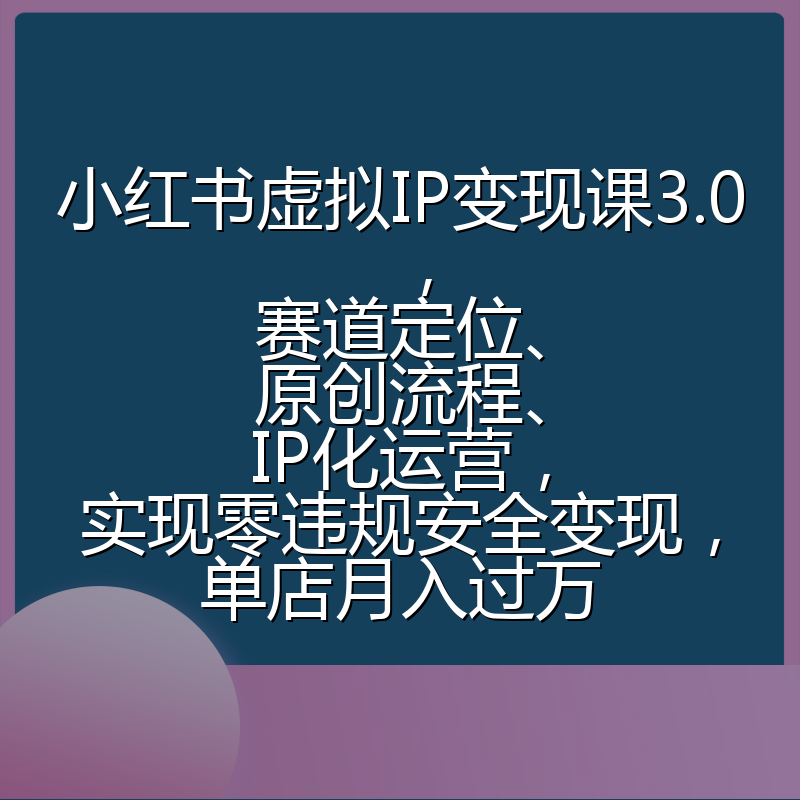 小红书虚拟IP变现课3.0，赛道定位、原创流程、IP化运营，实现零违规安全变现，单店月入过万