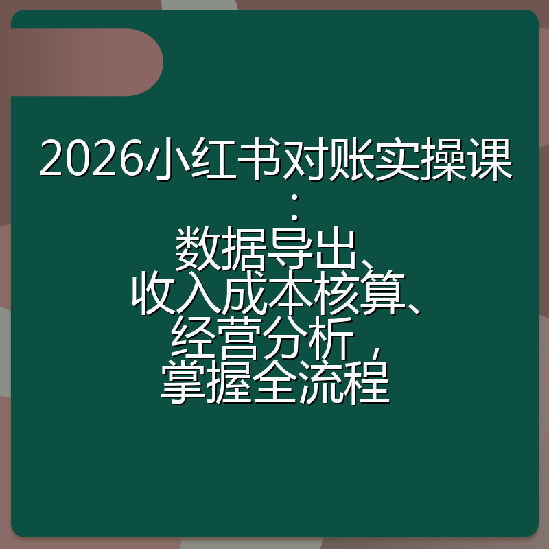 2026小红书对账实操课：数据导出、收入成本核算、经营分析，掌握全流程