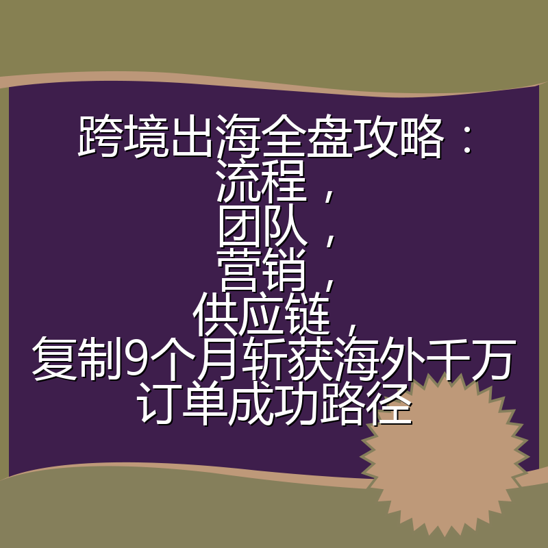 跨境出海全盘攻略：流程，团队，营销，供应链，复制9个月斩获海外千万订单成功路径