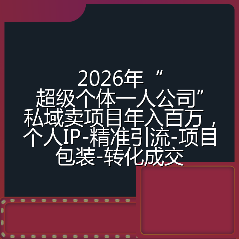 2026年“超级个体一人公司”私域卖项目年入百万，个人IP-精准引流-项目包装-转化成交