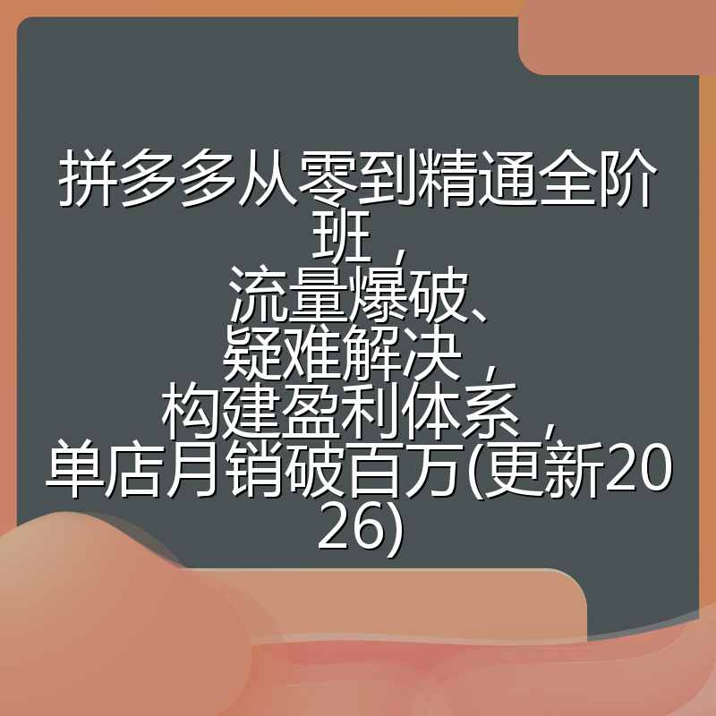 拼多多从零到精通全阶班,流量爆破、疑难解决,构建盈利体系,单店月销破百万(更新2026)