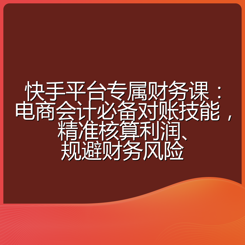 快手平台专属财务课：电商会计必备对账技能，精准核算利润、规避财务风险