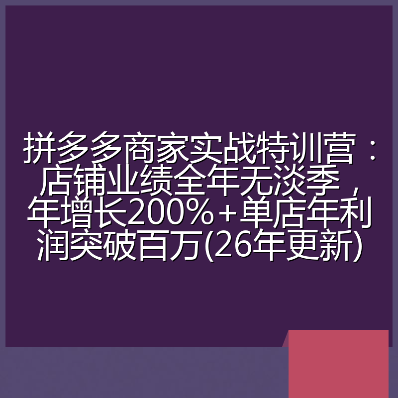 拼多多商家实战特训营：店铺业绩全年无淡季，年增长200%+单店年利润突破百万(26年更新)