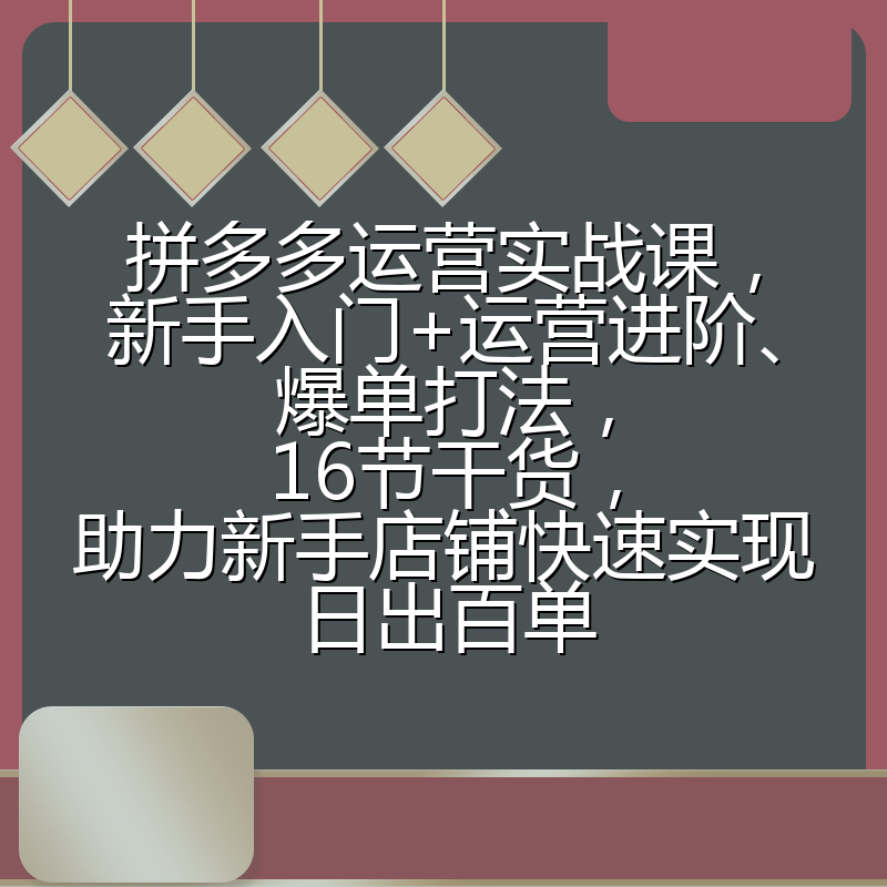 拼多多运营实战课，新手入门+运营进阶、爆单打法，16节干货，助力新手店铺快速实现日出百单