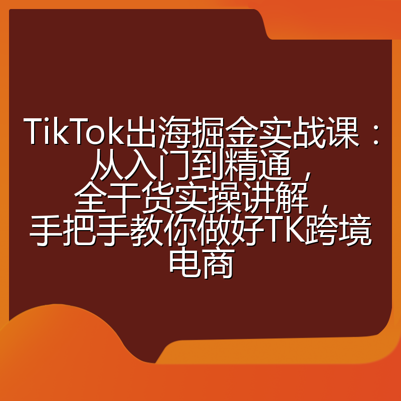 TikTok出海掘金实战课：从入门到精通，全干货实操讲解，手把手教你做好TK跨境电商