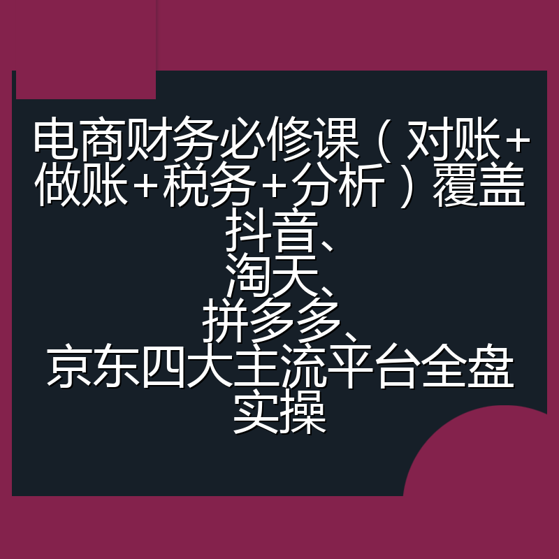 电商财务必修课(对账+做账+税务+分析)覆盖抖音、淘天、拼多多、京东四大主流平台全盘实操