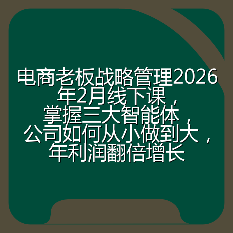 电商老板战略管理2026年2月线下课,掌握三大智能体,公司如何从小做到大,年利润翻倍增长