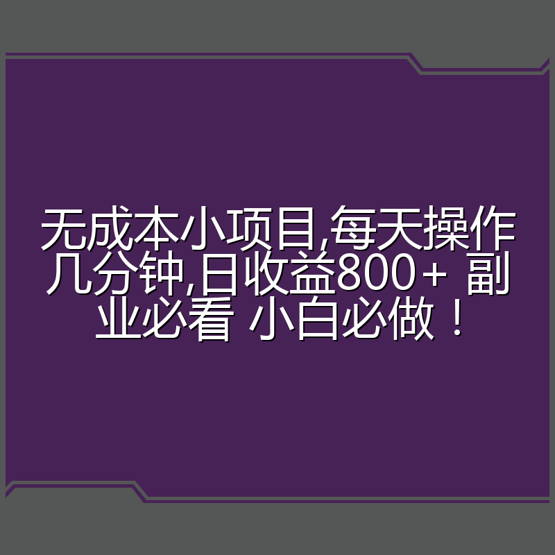 无成本小项目,每天操作几分钟,日收益800+ 副业必看 小白必做！