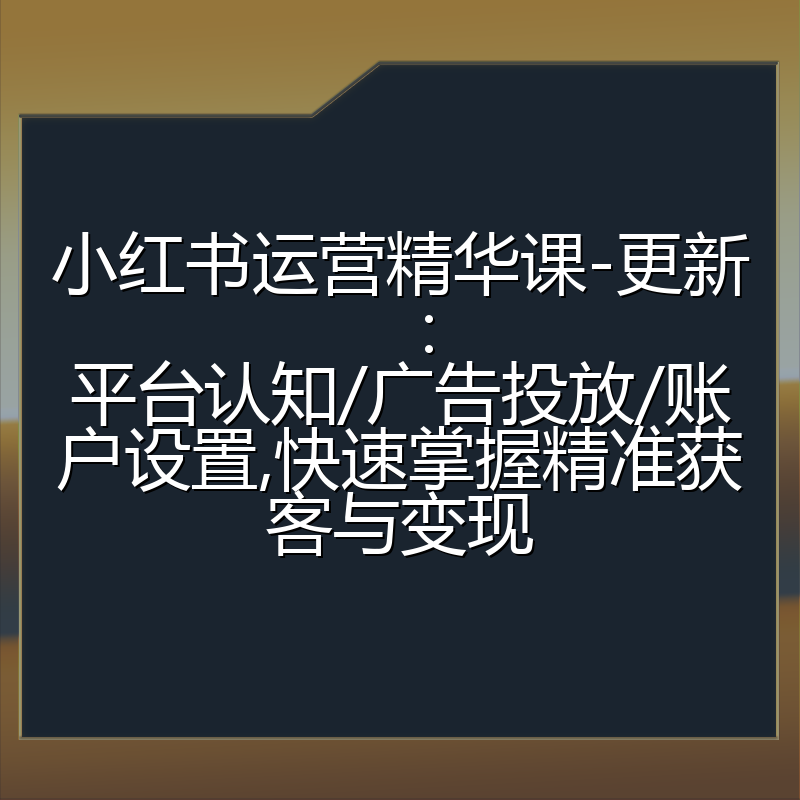 小红书运营精华课-更新:平台认知/广告投放/账户设置,快速掌握精准获客与变现