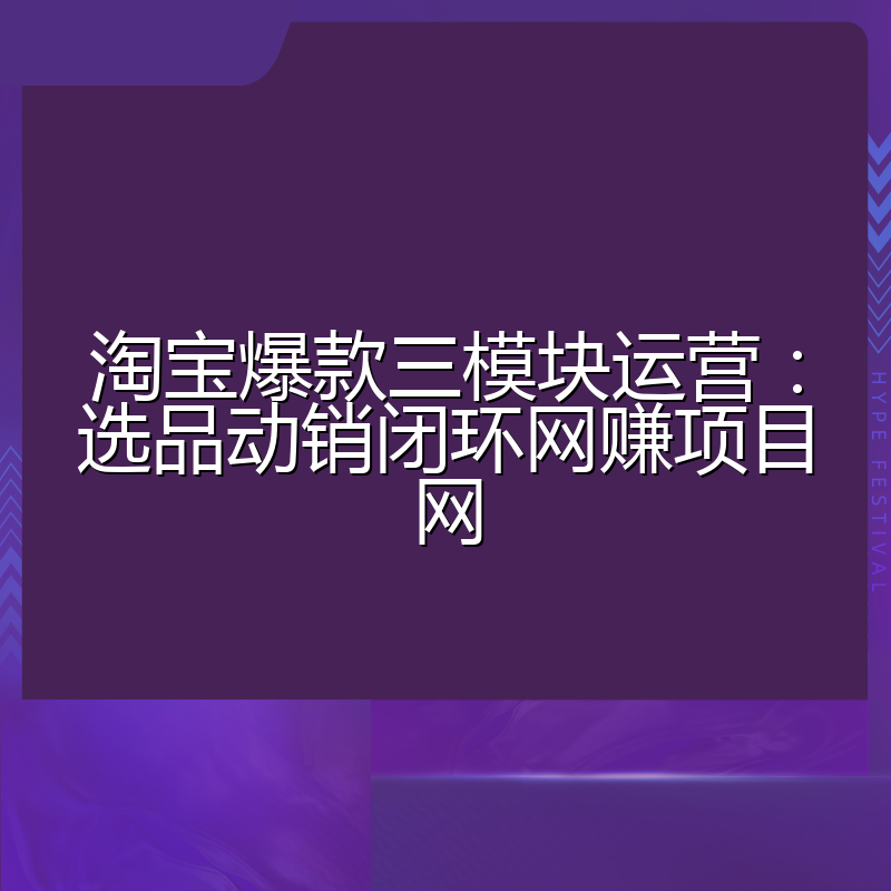 淘宝爆款三模块运营：选品动销闭环网赚项目网