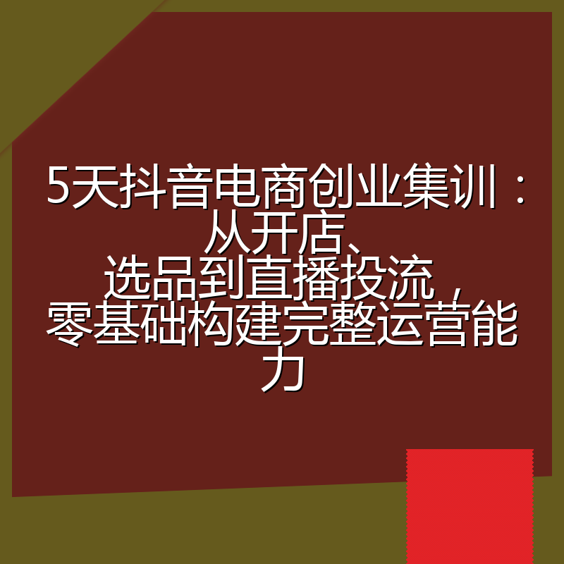 5天抖音电商创业集训：从开店、选品到直播投流，零基础构建完整运营能力