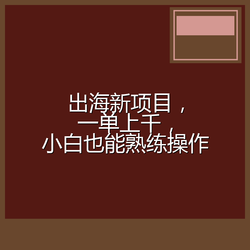出海新项目，一单上千，小白也能熟练操作