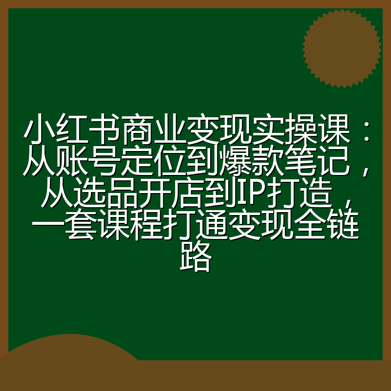 小红书商业变现实操课：从账号定位到爆款笔记，从选品开店到IP打造，一套课程打通变现全链路
