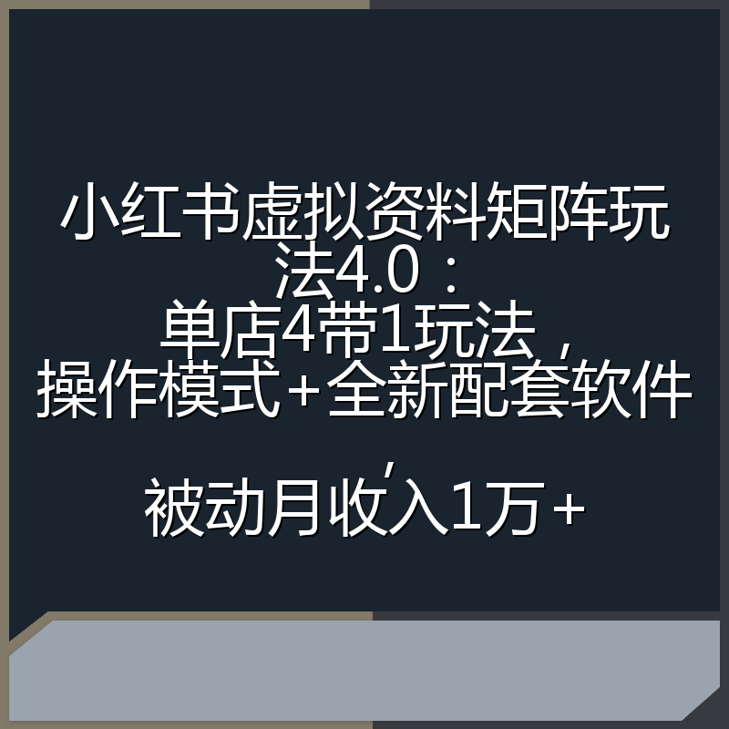 小红书虚拟资料矩阵玩法4.0：单店4带1玩法，操作模式+全新配套软件，被动月收入1万+