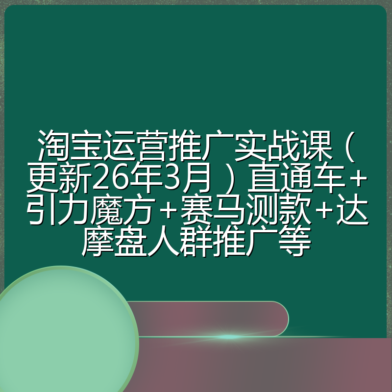 淘宝运营推广实战课(更新26年3月)直通车+引力魔方+赛马测款+达摩盘人群推广等